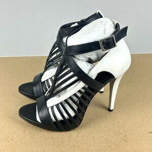 Calvin Klein Naida Open Toe Caged Ankle Strap Pumps Womens 6 Black White